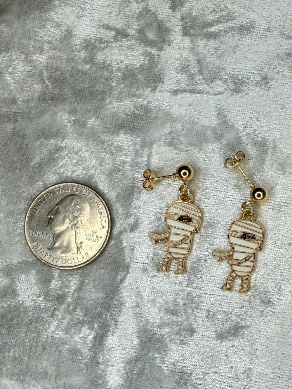 Kids Gold-Tone Mummy Charm Earrings - White Enamel
